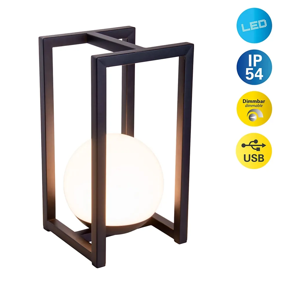 Lampe décoration LED KALI balcon terrasse table métal plastique noir LED fixes 30x16x16cm