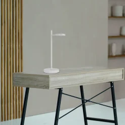 Lampe de table LED rechargeable LUPA 45cm aluminium blanc et plastique blanc LED intégrées intensité variable capteur tactile