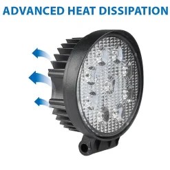 Lampe de travail ronde 12/24 V, 27 W et 1 800 lumens, IP67. Noir