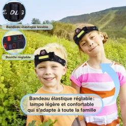 Lampe Frontale LED Waterproof Rechargeable USB - Réglable - Éclairage Puissant - Résistante Pluie et Humidité - x1