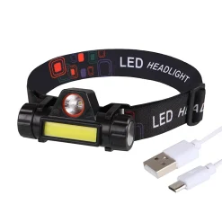 Lampe Frontale LED Waterproof Rechargeable USB - Réglable - Éclairage Puissant - Résistante Pluie et Humidité - x1