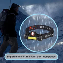 Lampe Frontale LED Waterproof Rechargeable USB - Réglable - Éclairage Puissant - Résistante Pluie et Humidité - x1