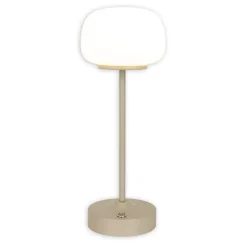 Lampe LED à accu/de table 'PINA' 30 cm de haut, en métal (beige) et verre (blanc), LEDs intégrés, blanc chaud