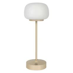 Lampe LED à accu/de table 'PINA' 30 cm de haut, en métal (beige) et verre (blanc), LEDs intégrés, blanc chaud