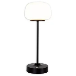 Lampe LED à accu/de table 'PINA' 30 cm de haut, en métal (noir) et verre (blanc), LEDs intégrés, blanc chaud