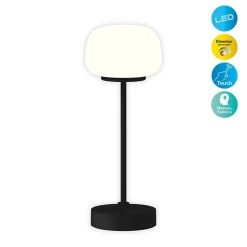 Lampe LED à accu/de table 'PINA' 30 cm de haut, en métal (noir) et verre (blanc), LEDs intégrés, blanc chaud