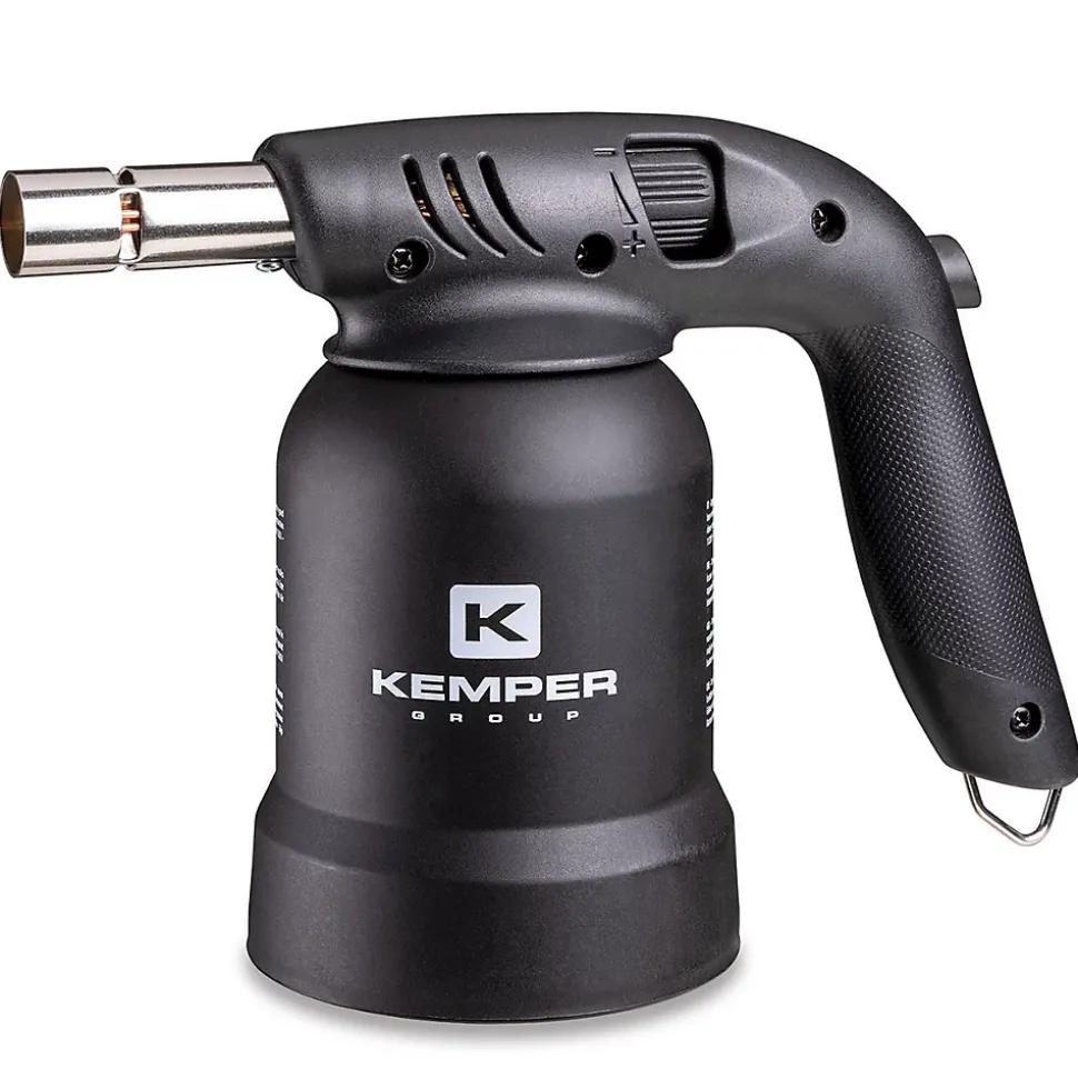 Lampe à souder à gaz Professionnelle Utilisation 360 degrés Chalumeau Gaz Allumage piezo 4 Cartouches gaz Perçables KEMPER