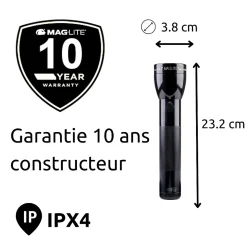 Lampe torche LED ML300L - IPX4 - 2 piles type D - 487 lumens - 23.1cm - Noir - Maglite
