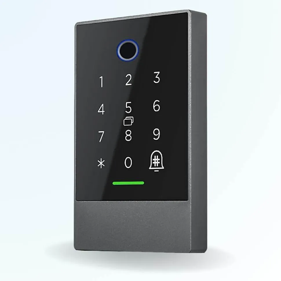 Lecteur biométrique de contrôle d'accès connecté locky-7d eco à empreinte, code, badge et bluetooth