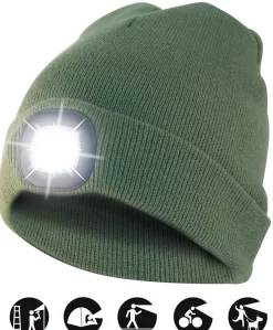 LIGHTHOUSE : Bonnet avec frontale LED rechargeable. Vert