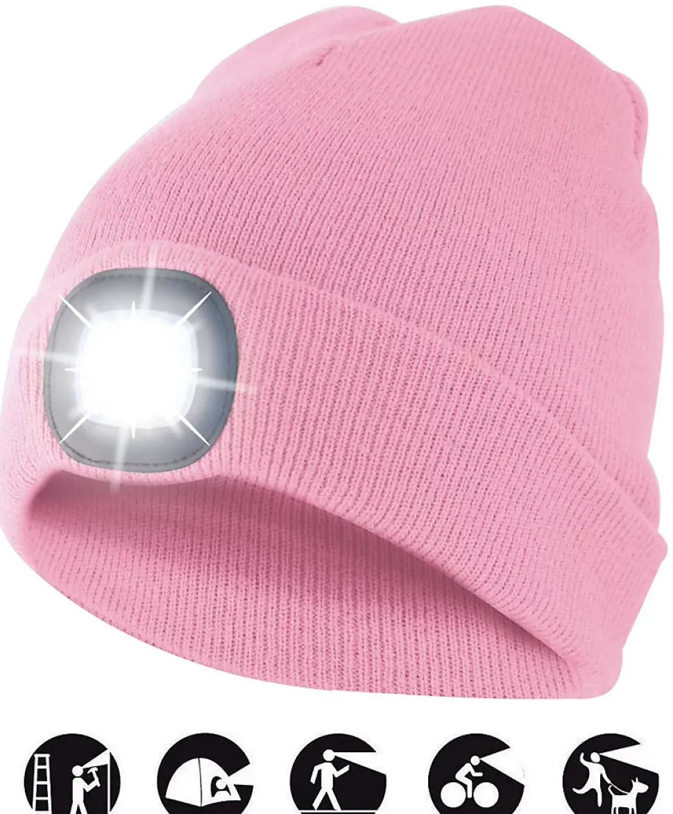 LIGHTHOUSE: Bonnet avec lampe frontale LED rechargeable. Rose