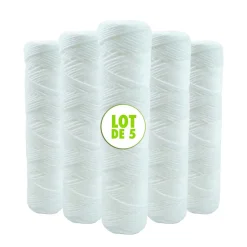 Lot de 5 Cartouches Bobinée Filtre à Eau Anti Sédiments 9 pouces 3/4 - 20 microns Compatibles Filtre 10 pouces