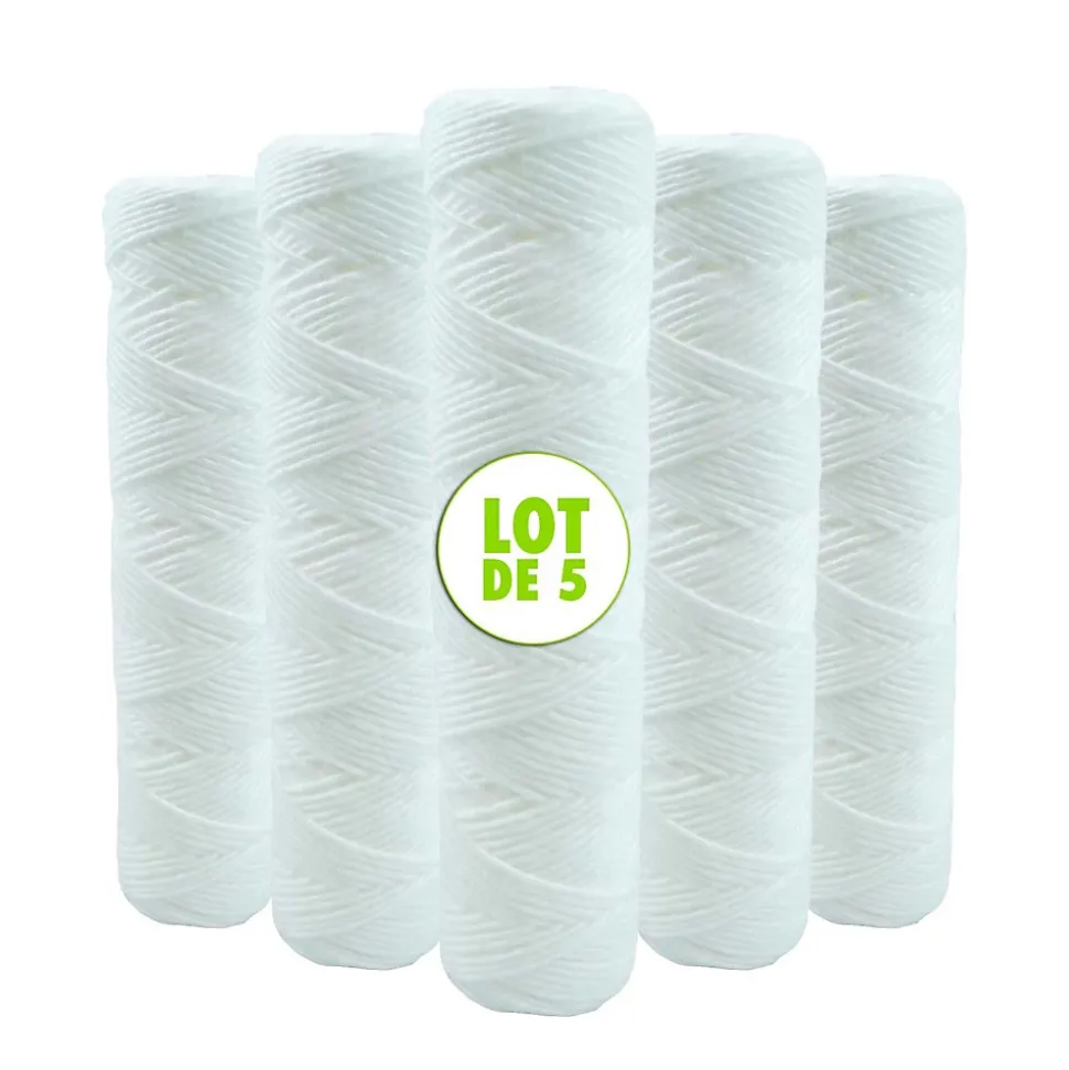 Lot de 5 Cartouches Bobinée Filtre à Eau Anti Sédiments 9 pouces 3/4 - 20 microns Compatibles Filtre 10 pouces