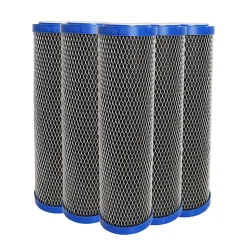 Lot de 5 Cartouches 2 en 1 Filtre à Eau 9 pouces 3/4 - Anti sédiments + Charbon actif 5 microns Fabriqué en France