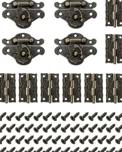 Lot de 4 charnières à loquet en bronze antique sculpté pour boîte à bijoux vintage, style rétro