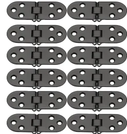 Lot de 12 charnières pliantes en alliage de zinc à bord rond pour table pliante, armoire, porte, meubles, noir