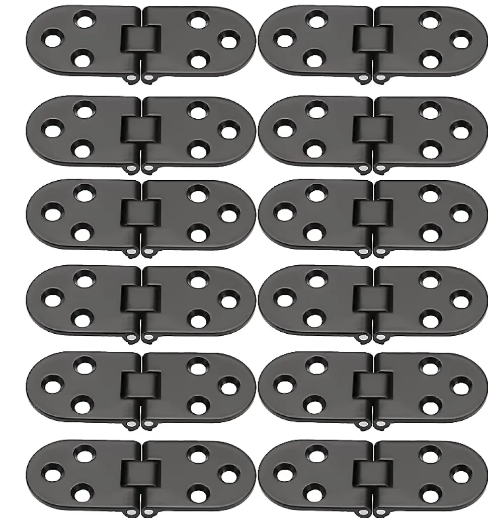 Lot de 12 charnières pliantes en alliage de zinc à bord rond pour table pliante, armoire, porte, meubles, noir