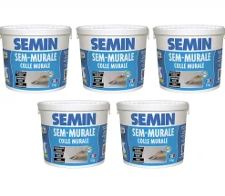 Lot de 5 Colles pour Toiles de Verre et Revêtements Muraux Légers Semin Sem Murale, Prêt à l'Emploi, Seau 5 kg