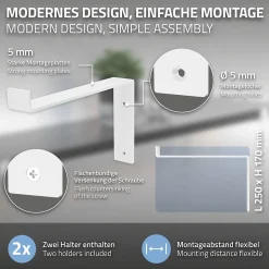 Lot de 2 Equerres d'Etagere murale support robuste en métal blanc