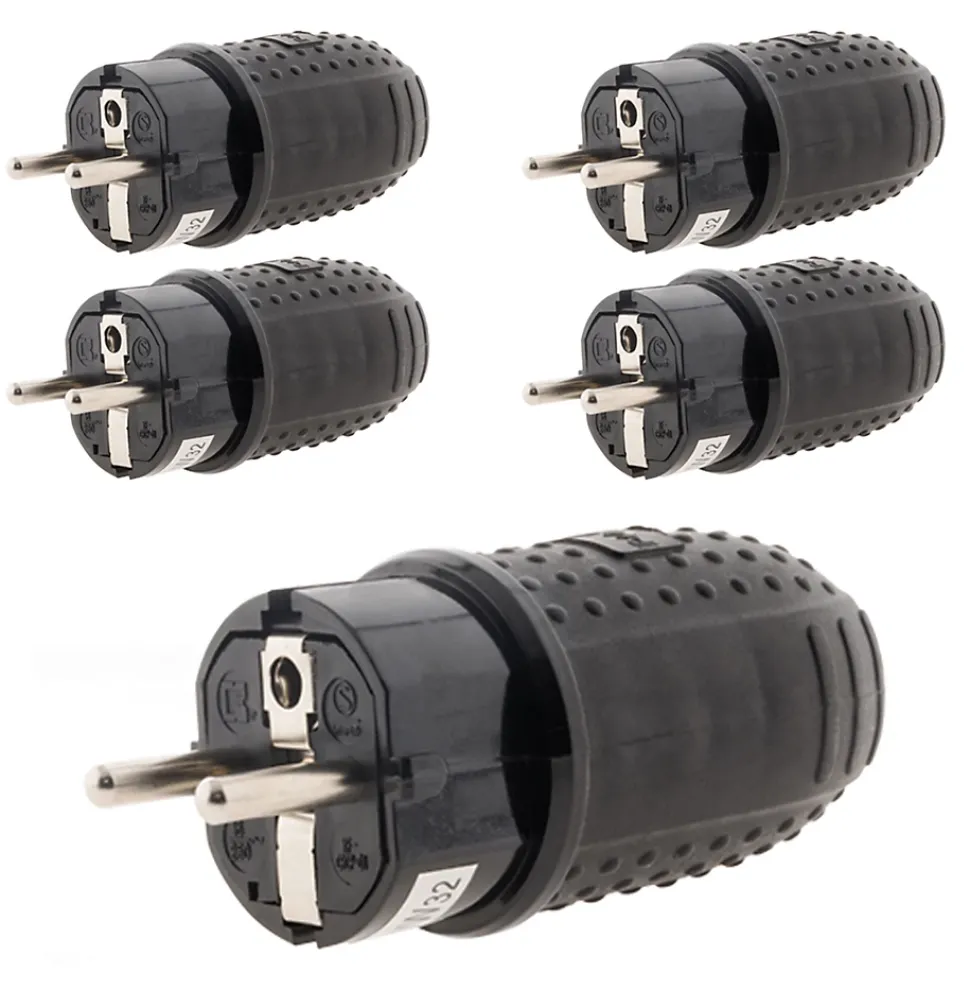 Lot de 5 fiches caoutchouc mâles 16A 2P+T - Zenitech
