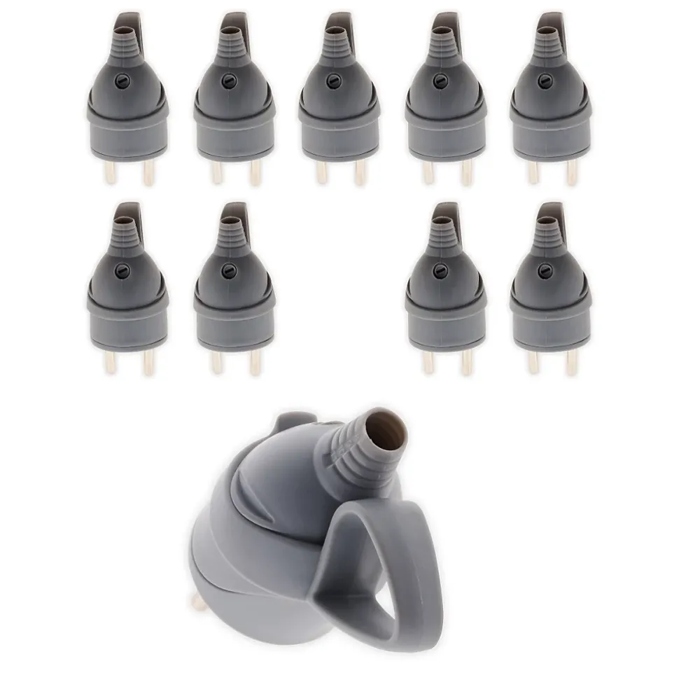 Lot de 10 fiches mâles anneau -16A 2P+T - Gris - Zenitech