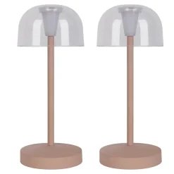 Lot de 2 lampes de table LED rechargeables Gomba extérieur intérieur métal plastique Frosted Almond hauteur 18,5cm