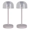 Lot de 2 lampes de table LED rechargeables 'Gomba' pour l'extérieur et l'intérieur, en métal et plastique blanc , hauteur 18,5 cm