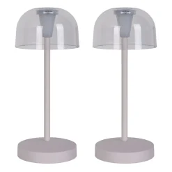 Lot de 2 lampes de table LED rechargeables 'Gomba' pour l'extérieur et l'intérieur, en métal et plastique blanc , hauteur 18,5 cm