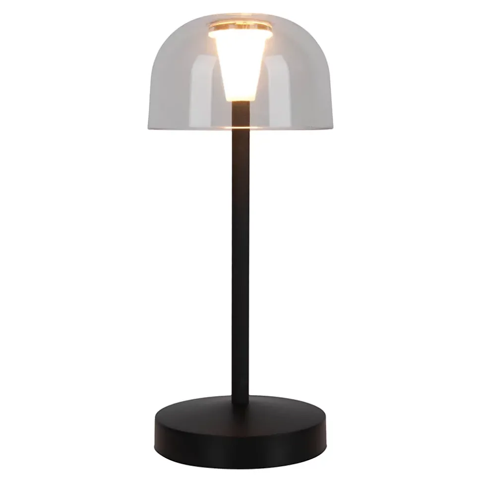 Lot de 2 lampes de table LED rechargeables 'Gomba' pour l'extérieur et l'intérieur, en métal et plastique noir , hauteur 18,5 cm