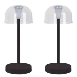 Lot de 2 lampes de table LED rechargeables 'Gomba' pour l'extérieur et l'intérieur, en métal et plastique noir , hauteur 18,5 cm