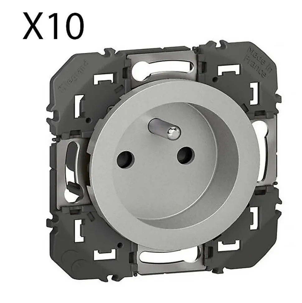 Lot De 10 Prises De Courant 2p+t À Puits Legrand Dooxie 16a Finition Alu