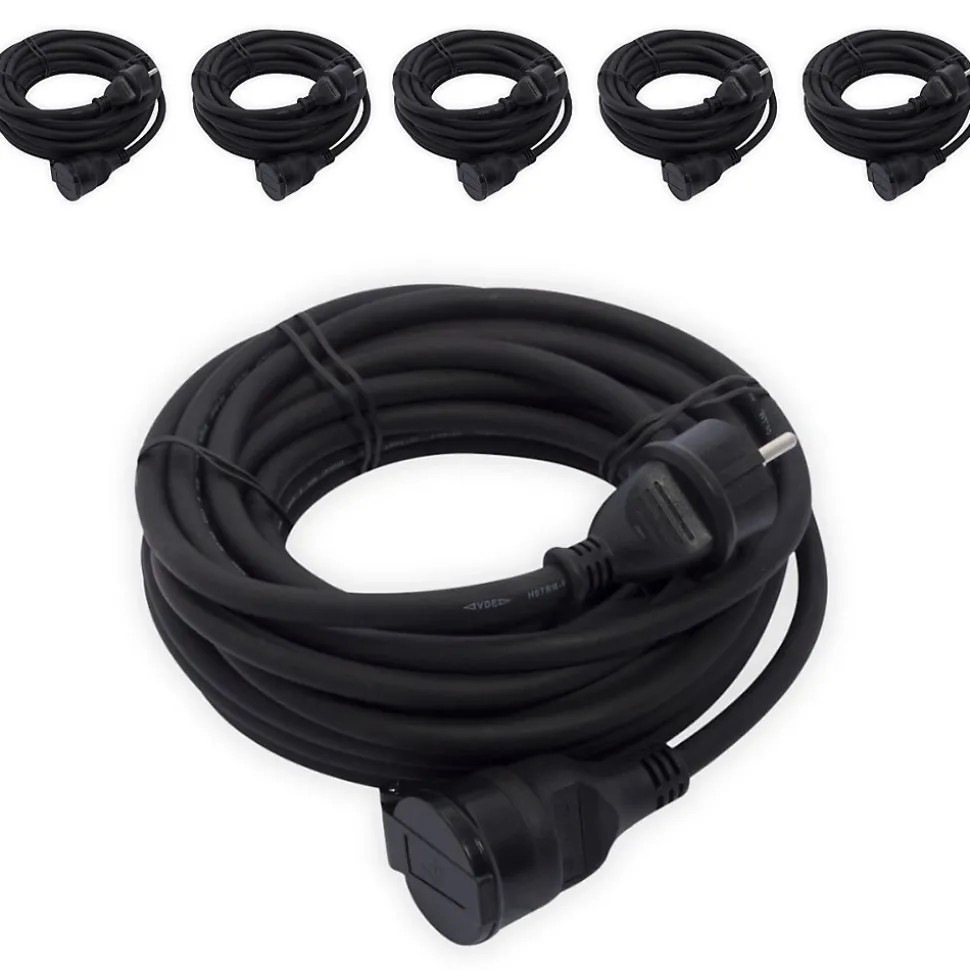 Lot de 6 rallonges 1x16A - 3500W - 10m - Noir - Chacon