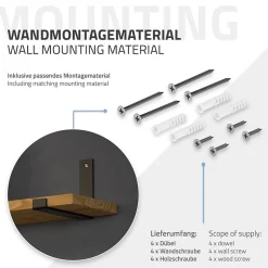Lot de 4 support d'Etagere murale équerre fixation en métal noir