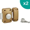 Lot de 2 verrous à bouton Apache pour porte d'entrée, cylindre 45mm, acier, 3 clés/verrou, époxy or - THIRARD