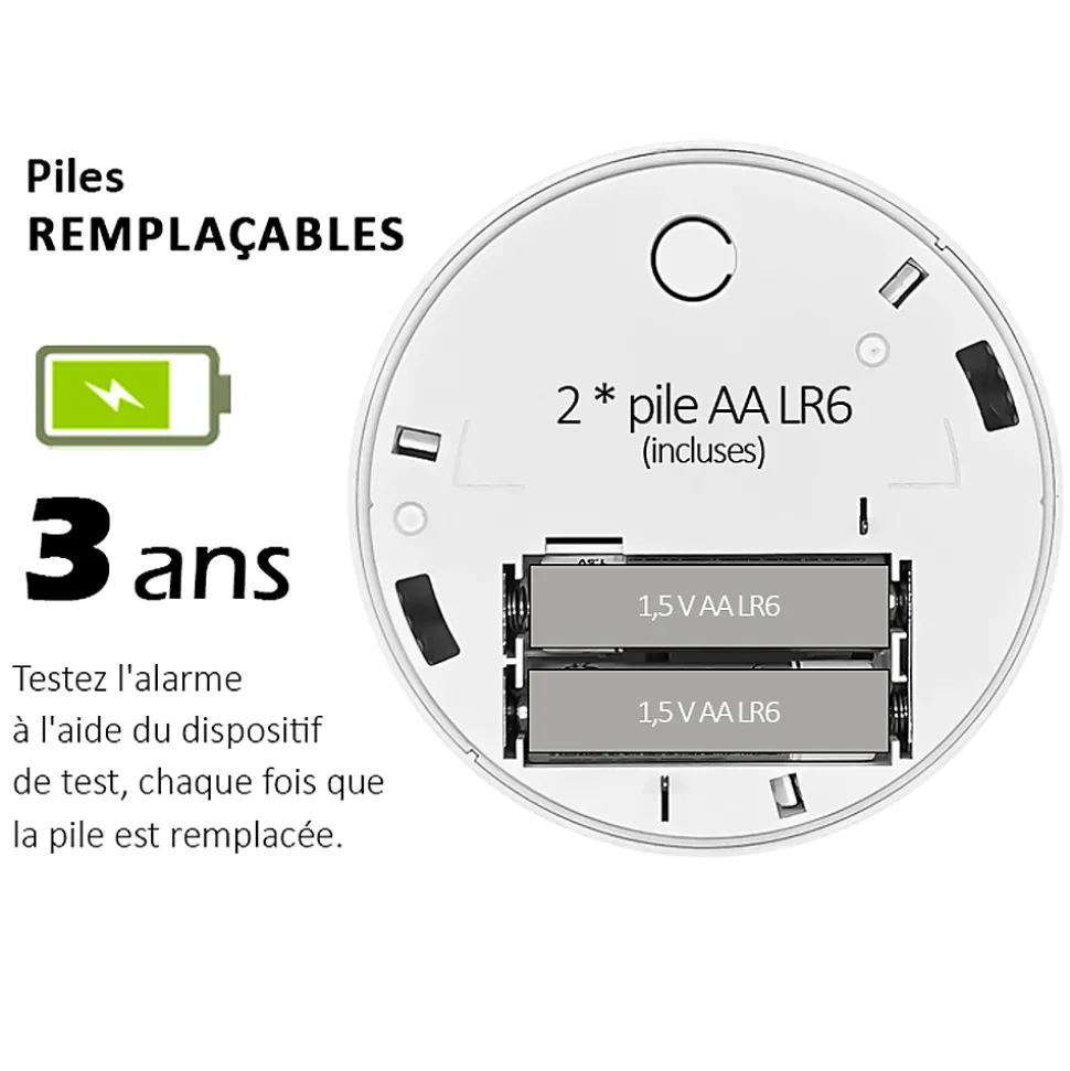 Lot de 2x Détecteur de fumée CE Pile remplaçable 3 ans