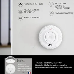Lot de 2x Détecteur de fumée CE Pile 10 ans scellée connecté Wifi
