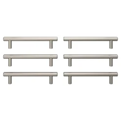 Lot 6 poignées de meuble en T GoodHome Dizel acier effet nickel satin gris l.168mm x l.12mm x H. 35mm entraxe 128mm
