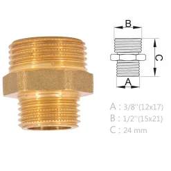 Mamelon laiton réduit mâle mâle à visser diam 3/8" x 1/2" - lot de 10