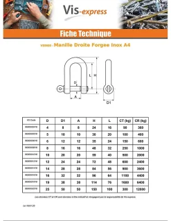 Manille Droite Forgée Inox A4 Diamètre 10 - 1 pièce