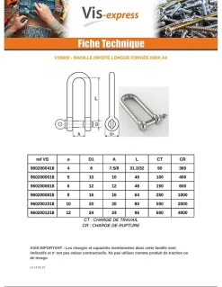 Manille Droite Longue Forgée Inox A4 Diamètre 4 - 1 pièce