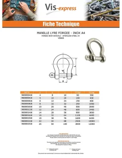 Manille LYRE Forgée Inox A4 Diamètre 5 - 5 pièces