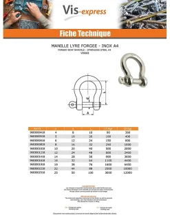 Manille LYRE Forgée Inox A4 Diamètre 12 - 5 pièces