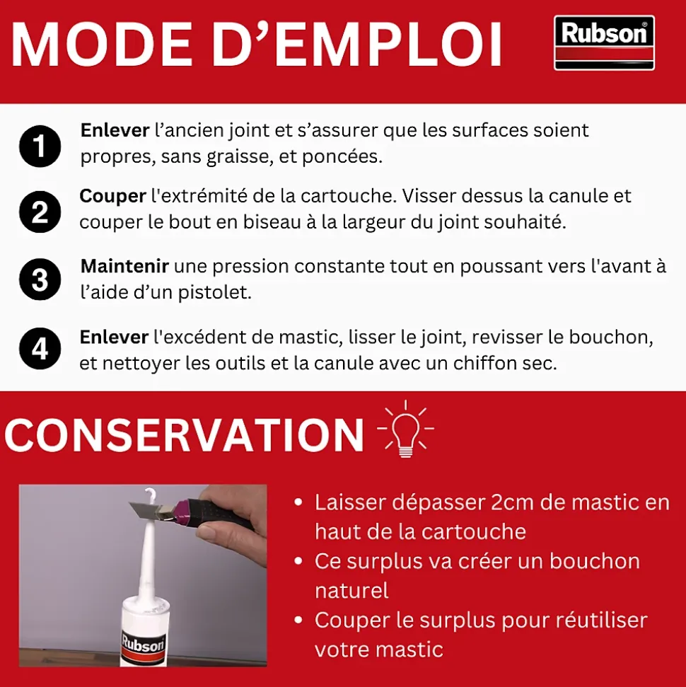 Mastic bain et cuisine Rubson béton 280ml