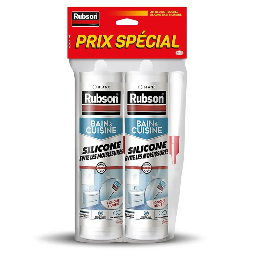 Mastic bain et cuisine Rubson blanc 2x280ml