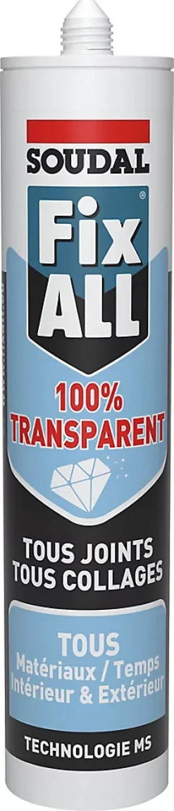 Mastic colle Soudal Fixall 100% transparent 290ml