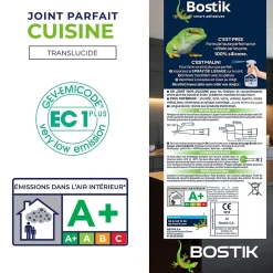 Mastic d’étanchéité spécial cuisine translucide Bostik Joint Parfait tous matériaux, cartouche de 280 ml