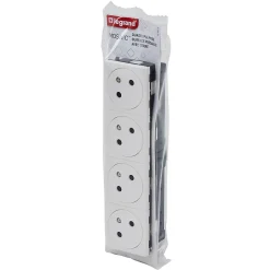 Mécanisme prise 2 pôles + terre Legrand Mosaïc blanc, 4 prises