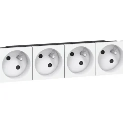 Mécanisme prise 2 pôles + terre Legrand Mosaïc blanc, 4 prises