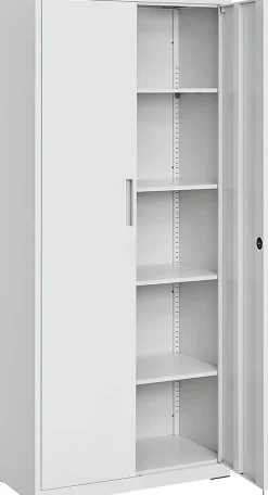 Meuble de Rangement Bureau, en Acier, Placard, avec 5 Étagères, Doubles Portes, Serrure, Armoire à Outils, Étagères Réglables