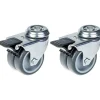 75mm 3" roulette double caoutchouc gris pivotante avec frein capacité 200kg, jeu de 2